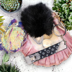 Debit Card Grabber Keychain & Faux Fur Black LuLu